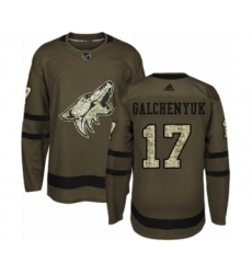 Youth Adidas Arizona Coyotes #17 Alex Galchenyuk Premier Green Salute to Service NHL Jersey