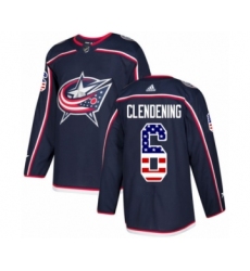 Men's Adidas Columbus Blue Jackets #6 Adam Clendening Authentic Navy Blue USA Flag Fashion NHL Jersey