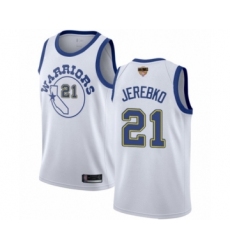 Men's Golden State Warriors #21 Jonas Jerebko Swingman White Hardwood Classics Basketball 2019 Basketball Finals Bound Jersey
