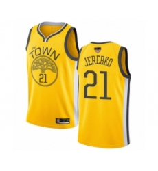 Men's Golden State Warriors #21 Jonas Jerebko Yellow Swingman 2019 Basketball Finals Bound Jersey - Earned Edition