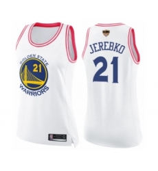 Women's Golden State Warriors #21 Jonas Jerebko Swingman White Pink Fashion Basketball 2019 Basketball Finals Bound Jersey