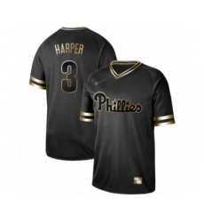 Men's Philadelphia Phillies #3 Bryce Harper Authentic Black Gold Fashion Baseball Jersey