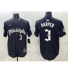 Men's Philadelphia Phillies #3 Bryce Harper Black Gothic Vapor Limited Stitched Jersey