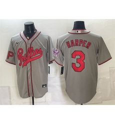 Men's Philadelphia Phillies #3 Bryce Harper Gray 2026 Field of Dreams Stadium Stitched Baseball Jersey