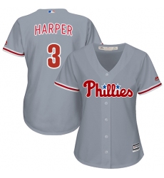 Women's Philadelphia Phillies #3 Bryce Harper Grey Road Stitched MLB Jersey