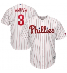 Youth Philadelphia Phillies #3 Bryce Harper Majestic WhiteRed Strip Home Official Cool Base Player Jersey