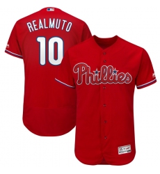 Men's Philadelphia Phillies #10 JT Realmuto Majestic Scarlet Alternate Flex Base Authentic Collection Player Jersey