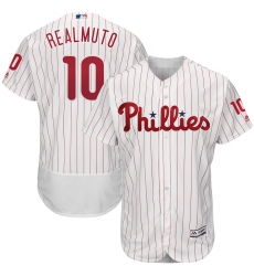 Men's Philadelphia Phillies #10 JT Realmuto Majestic White Home Flex Base Authentic Collection Player Jersey