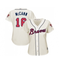 Women's Atlanta Braves #16 Brian McCann Replica Cream Alternate 2 Cool Base Baseball Jersey