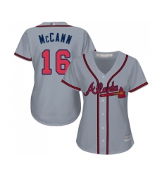 Women's Atlanta Braves #16 Brian McCann Replica Grey Road Cool Base Baseball Jersey