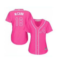Women's Atlanta Braves #16 Brian McCann Replica Pink Fashion Cool Base Baseball Jersey