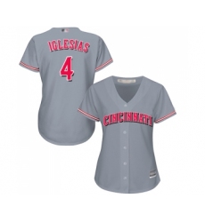 Women's Cincinnati Reds #4 Jose Iglesias Replica Grey Road Cool Base Baseball Jersey