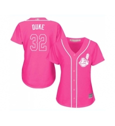 Women's Cleveland Indians #32 Zach Duke Replica Pink Fashion Cool Base Baseball Jersey