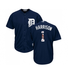 Men's Detroit Tigers #1 Josh Harrison Authentic Navy Blue Team Logo Fashion Cool Base Baseball Jersey