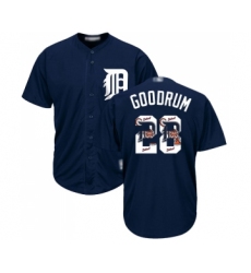 Men's Detroit Tigers #28 Niko Goodrum Authentic Navy Blue Team Logo Fashion Cool Base Baseball Jersey