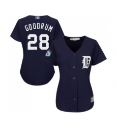 Women's Detroit Tigers #28 Niko Goodrum Replica Navy Blue Alternate Cool Base Baseball Jersey