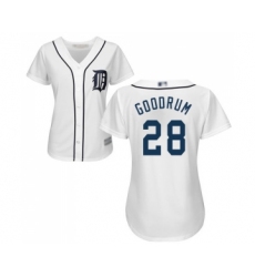 Women's Detroit Tigers #28 Niko Goodrum Replica White Home Cool Base Baseball Jersey