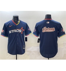 Men's Houston Astros Team Big Logo Navy 2025 City Connect With Texas Patch Limited Stitched Baseball Jersey