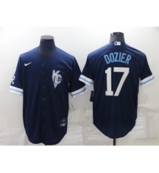 Men's Kansas City Royals #17 Hunter Dozier 2022 Navy Blue City Connect Cool Base Stitched Jersey