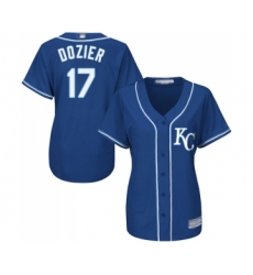Women's Kansas City Royals #17 Hunter Dozier Replica Blue Alternate 2 Cool Base Baseball Jersey