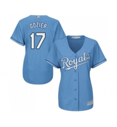 Women's Kansas City Royals #17 Hunter Dozier Replica Light Blue Alternate 1 Cool Base Baseball Jersey