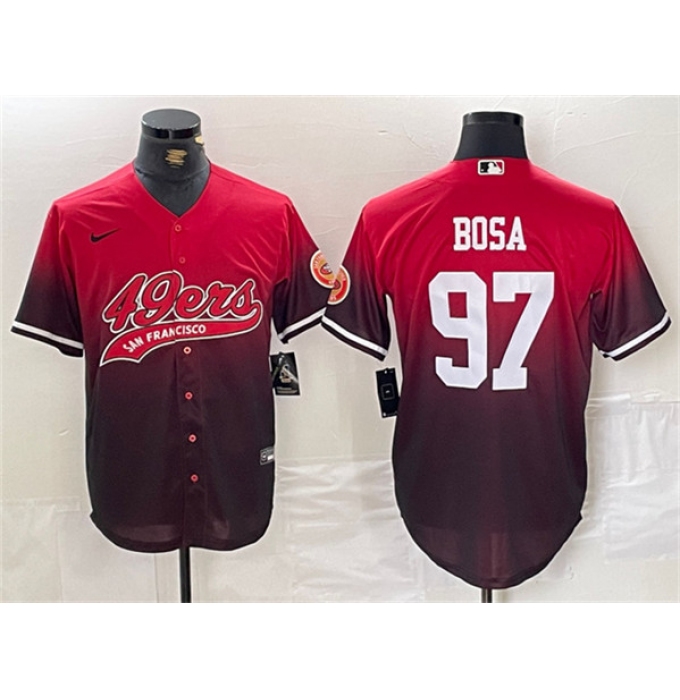 Men's San Francisco 49ers #97 Nick Bosa Red Black With Cool Base Baseball Stitched Jersey