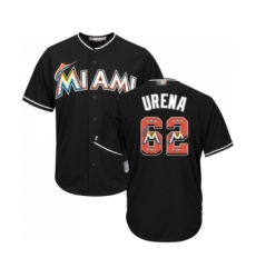 Men's Miami Marlins #62 Jose Urena Authentic Black Team Logo Fashion Cool Base Baseball Jersey