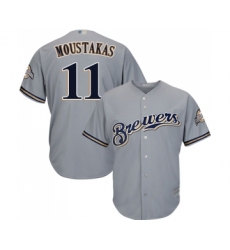 Men's Milwaukee Brewers #11 Mike Moustakas Replica Grey Road Cool Base Baseball Jersey