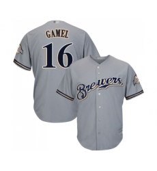 Men's Milwaukee Brewers #16 Ben Gamel Replica Grey Road Cool Base Baseball Jersey