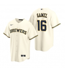 Men's Nike Milwaukee Brewers #16 Ben Gamel Cream Home Stitched Baseball Jersey