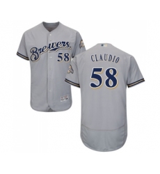 Men's Milwaukee Brewers #58 Alex Claudio Grey Road Flex Base Authentic Collection Baseball Jersey