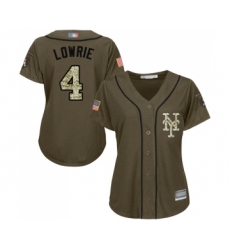 Women's New York Mets #4 Jed Lowrie Authentic Green Salute to Service Baseball Jersey