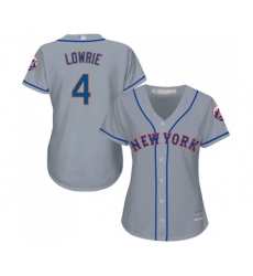 Women's New York Mets #4 Jed Lowrie Authentic Grey Road Cool Base Baseball Jersey