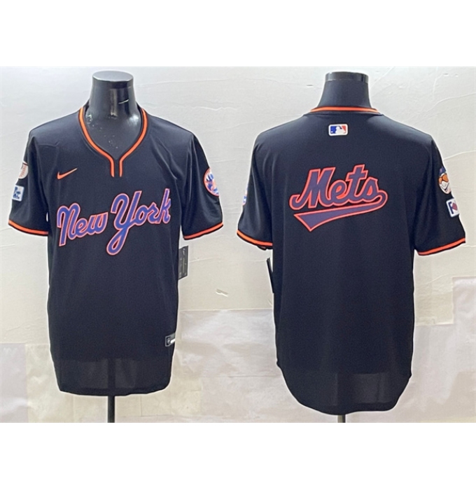 Men's New York Mets Team Big Logo Black 2025 Spring Training Stitched Baseball Jersey