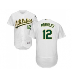 Men's Oakland Athletics #12 Kendrys Morales White Home Flex Base Authentic Collection Baseball Jersey