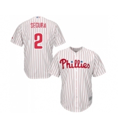 Men's Philadelphia Phillies #2 Jean Segura Replica White Red Strip Home Cool Base Baseball Jersey