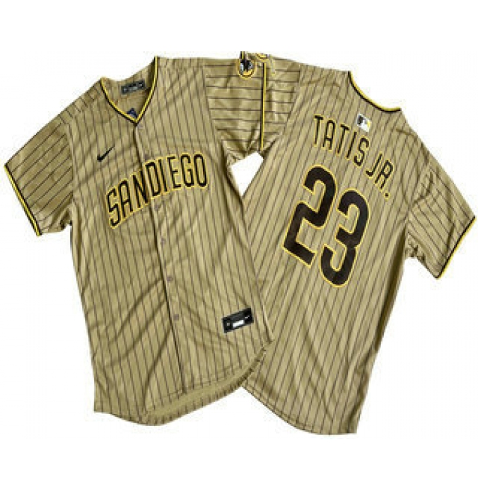 Men's San Diego Padres #23 Fernando Tatis Jr Khaki Pinstripe Limited Stitched Jersey