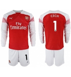 Arsenal #1 Cech Red Home Long Sleeves Soccer Club Jersey