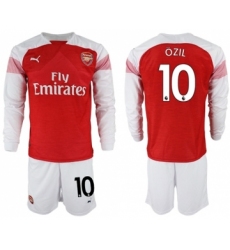 Arsenal #10 Ozil Red Home Long Sleeves Soccer Club Jersey