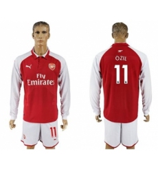 Arsenal #11 Ozil Red Home Long Sleeves Soccer Club Jersey