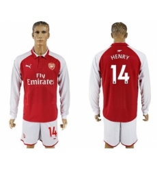 Arsenal #14 Henry Red Home Long Sleeves Soccer Club Jersey