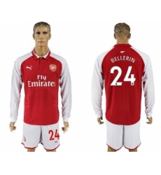 Arsenal #24 Bellerin Red Home Long Sleeves Soccer Club Jersey