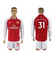 Arsenal #31 Kolasinac Red Home Long Sleeves Soccer Club Jersey