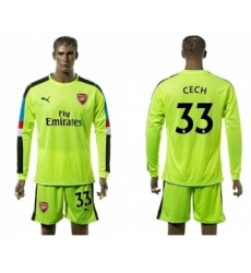 Arsenal #33 Cech Shiny Green Goalkeeper Long Sleeves Soccer Club Jersey