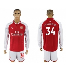 Arsenal #34 Coquelin Red Home Long Sleeves Soccer Club Jersey