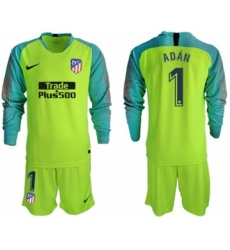 Atletico Madrid #1 Adan Shiny Green Goalkeeper Long Sleeves Soccer Club Jersey