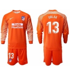 Atletico Madrid #13 Oblak Orange Goalkeeper Long Sleeves Soccer Club Jersey