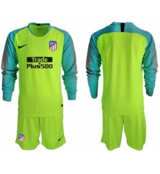 Atletico Madrid Blank Shiny Green Goalkeeper Long Sleeves Soccer Club Jersey