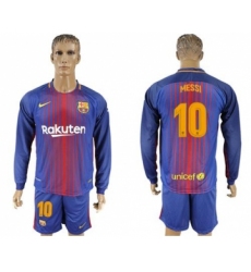 Barcelona #10 Messi Home Long Sleeves Soccer Club Jersey
