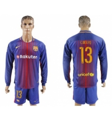 Barcelona #13 C.Bravo Home Long Sleeves Soccer Club Jersey